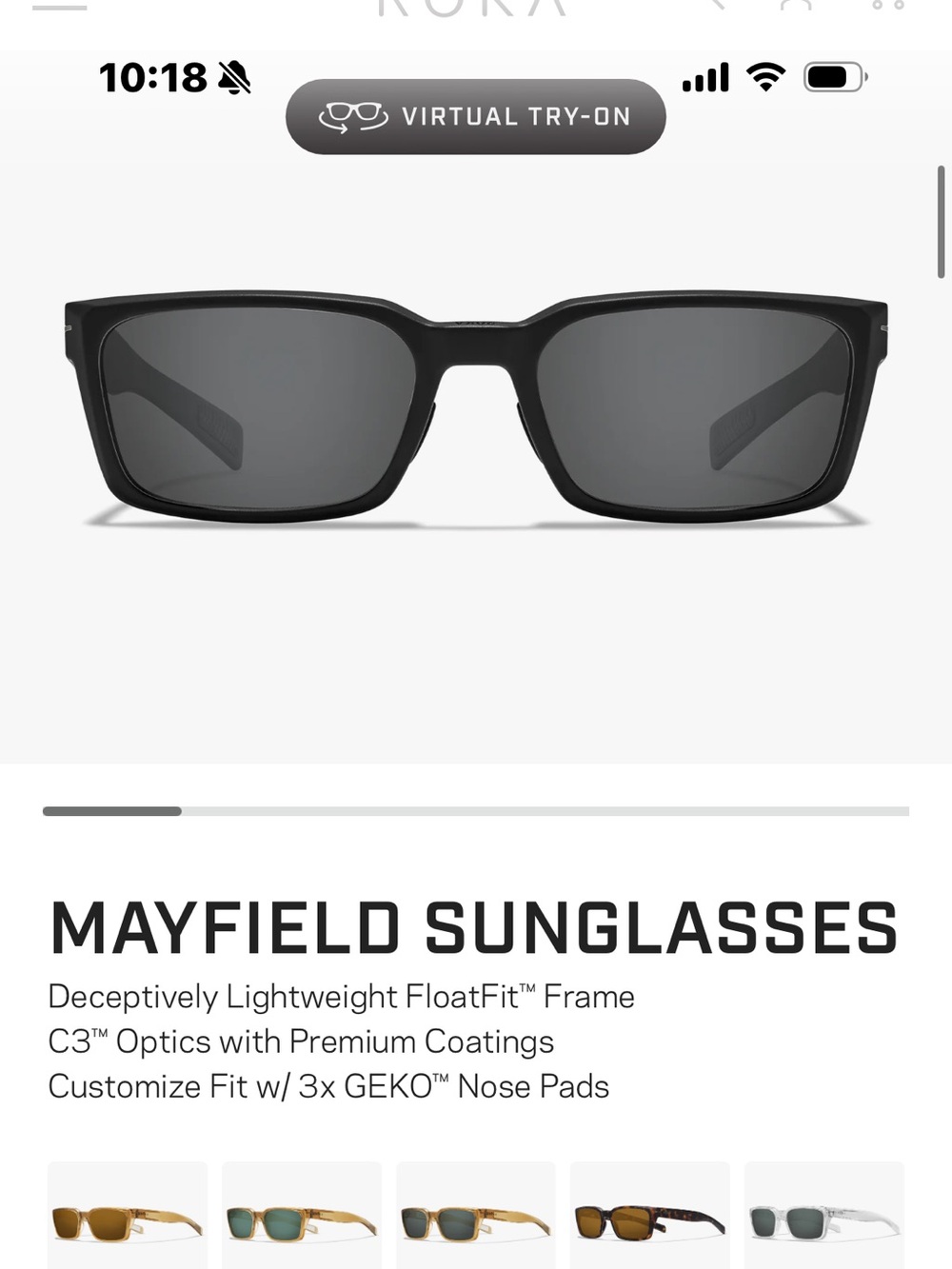 ROKA Matte Black Rectangular Sunglasses